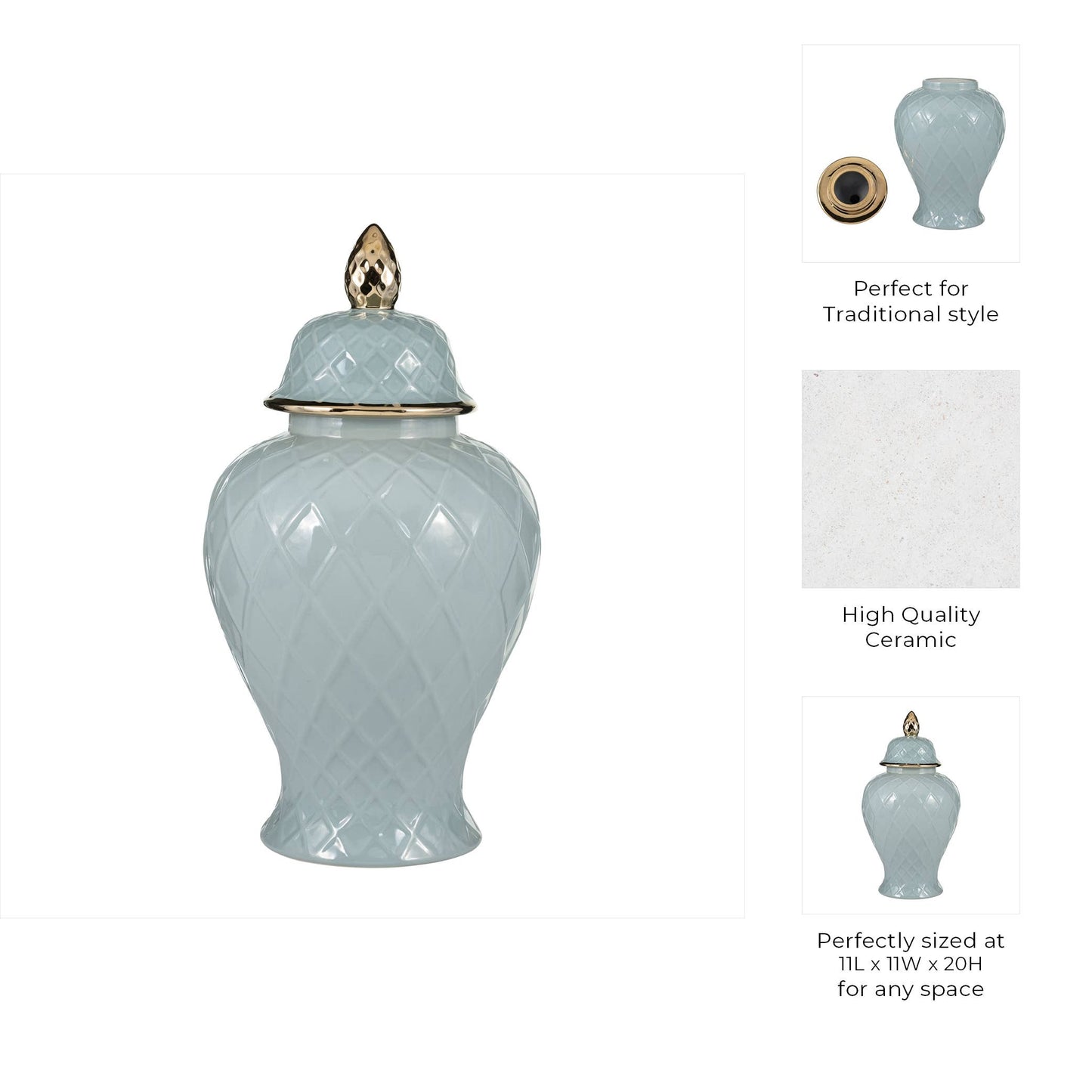 Blue/Gold 20 in. Ceramic Novelty Rope Temple Jar