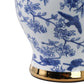 Table Lamp - Blue Ceramic Chinoiserie Floral Birds, 19 in.