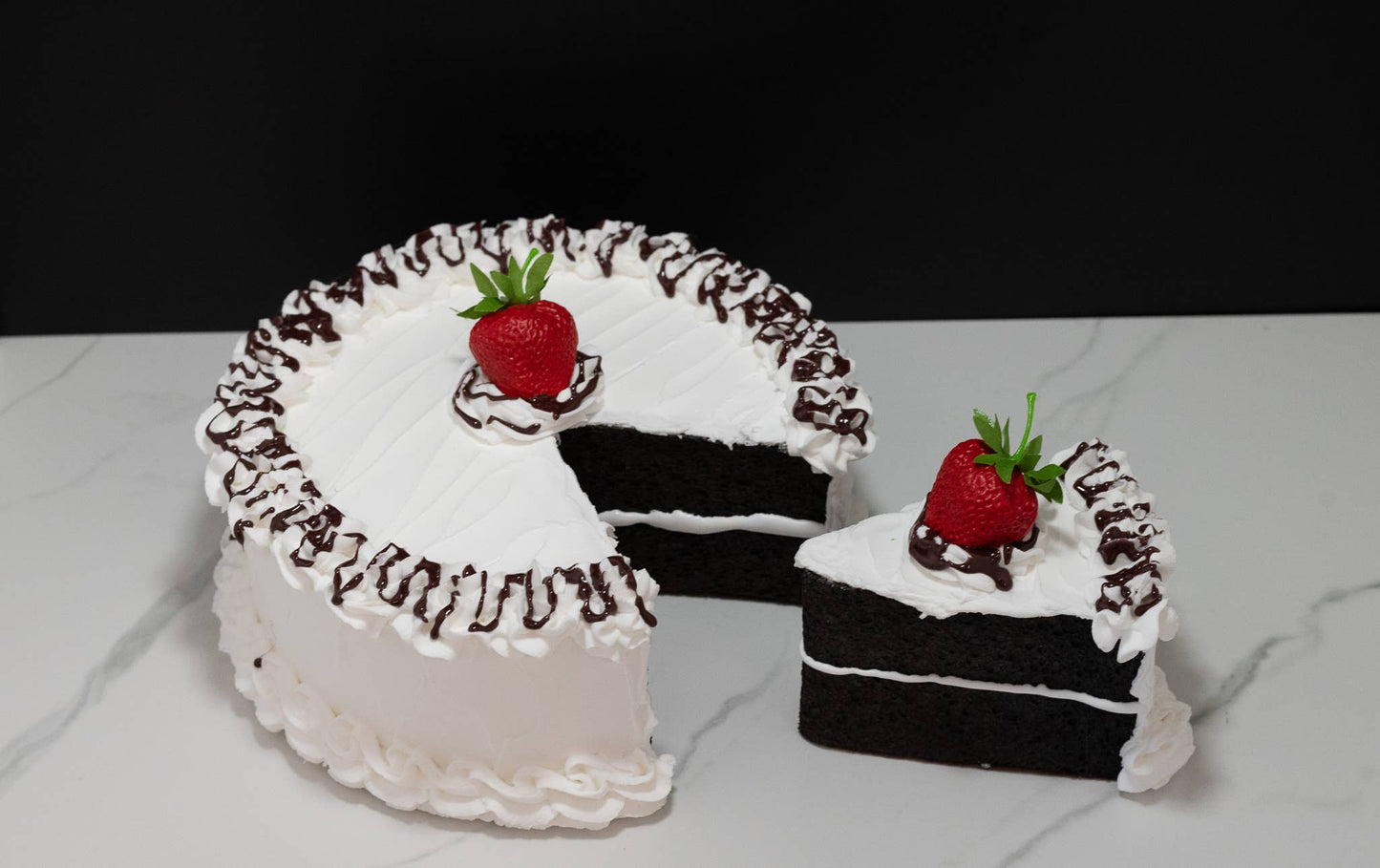 Large Fake Vanilla Cake with Slice Missing