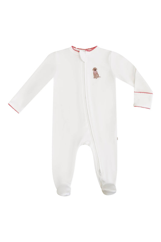 Pip Embroidered Zip Romper -Puppy Chic: 0-3 mo