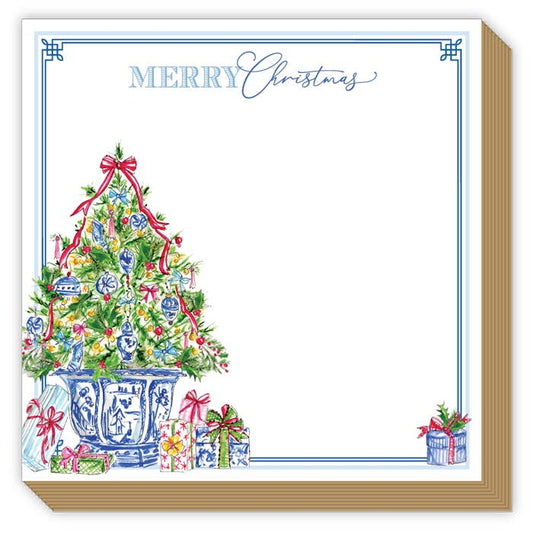 Merry Christmas Tree Blue Chinoiserie Ornaments Luxe Notepad