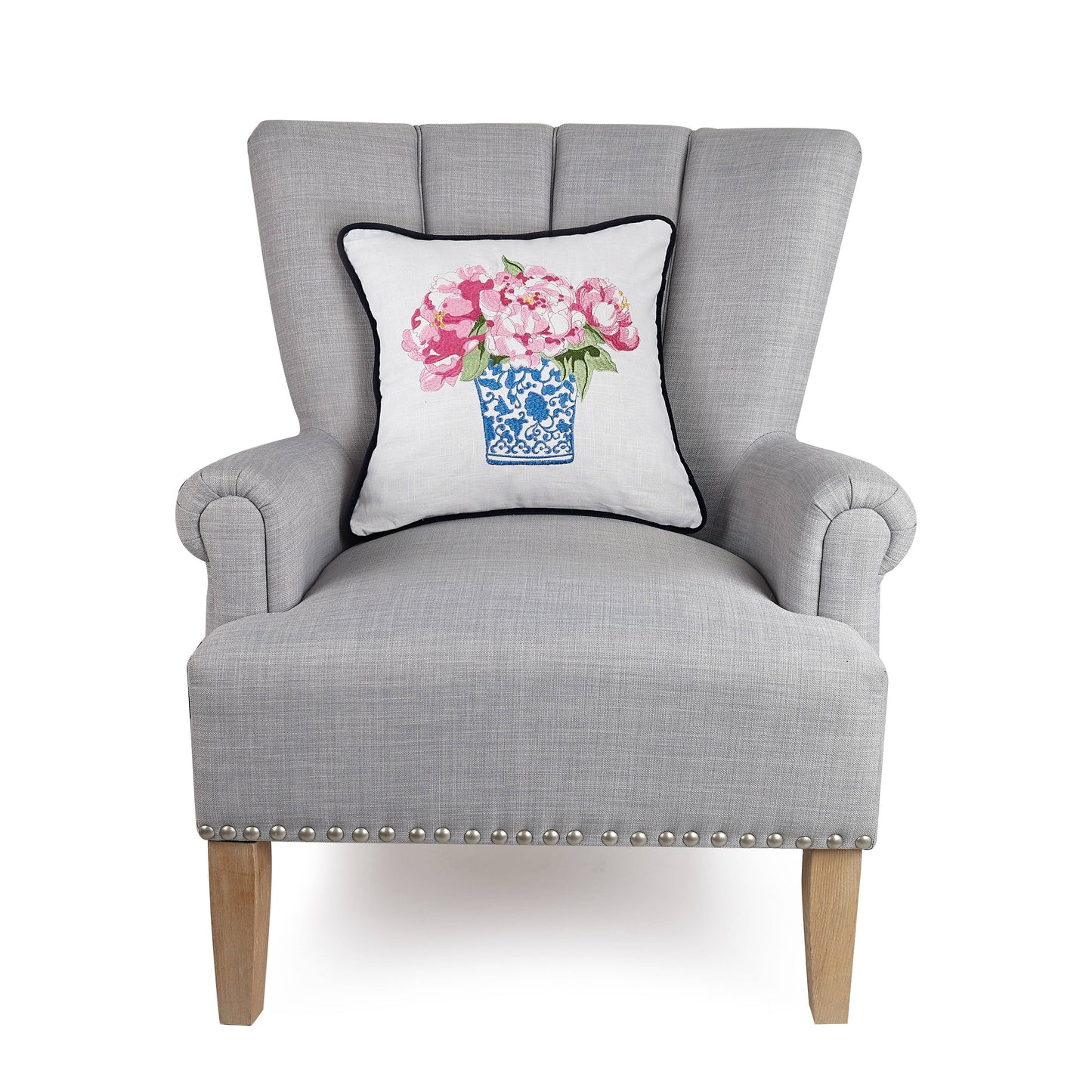 Pretty In Pink Flower II Embroidered Pillow