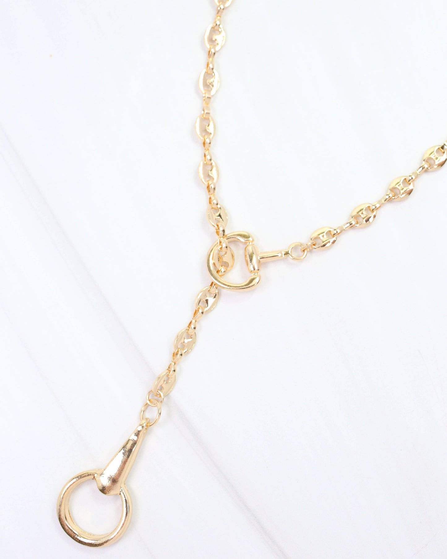 Manchester Horsebit Y Necklace Gold
