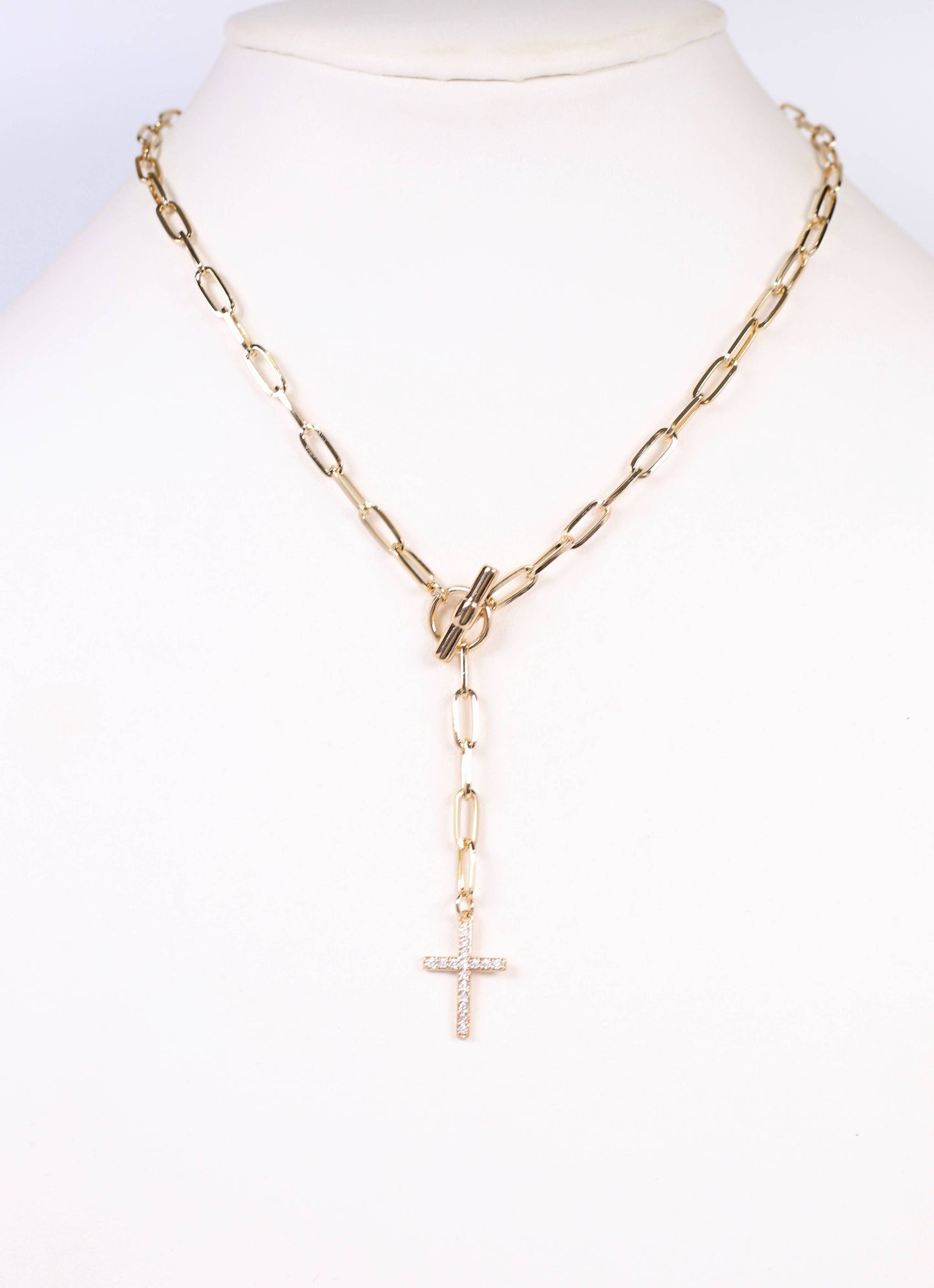 Conroy CZ Cross Toggle Necklace GOLD