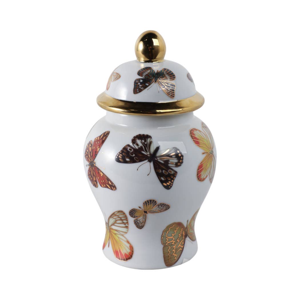 Multicolor 8x5 in. Ceramic Glam Temple Jar with Butterflies