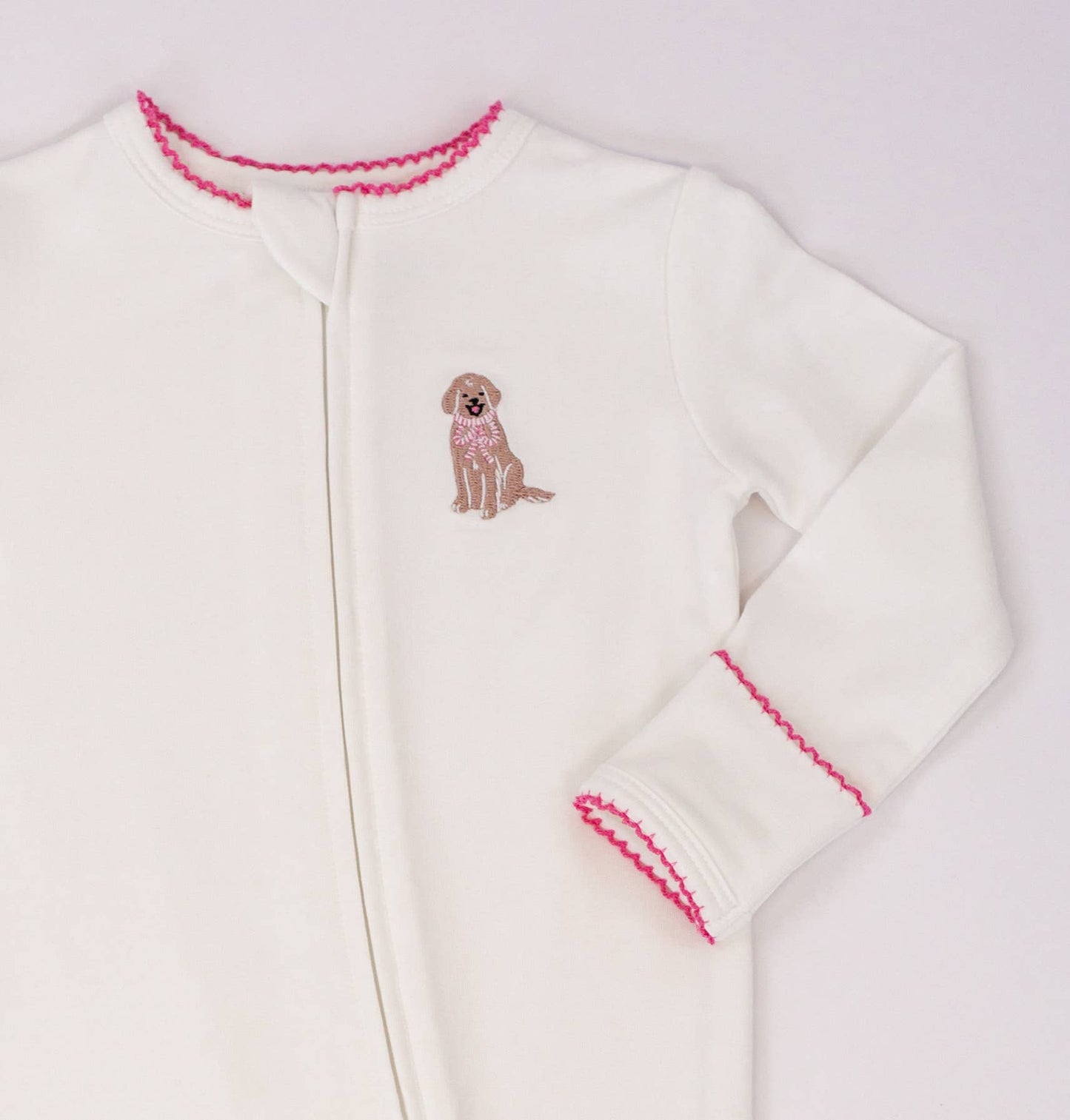 Pip Embroidered Zip Romper -Puppy Chic: 0-3 mo