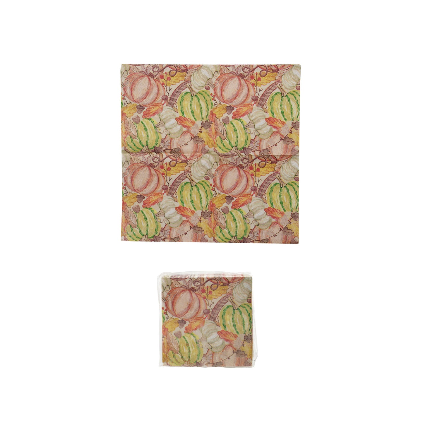 Paper Cocktail Napkins w/Pumpkins, Leaves & Acorns