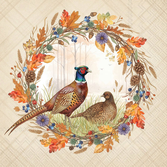 Pheasant Wreath Paper Lunch Napkins 20 ct Fall Autumn