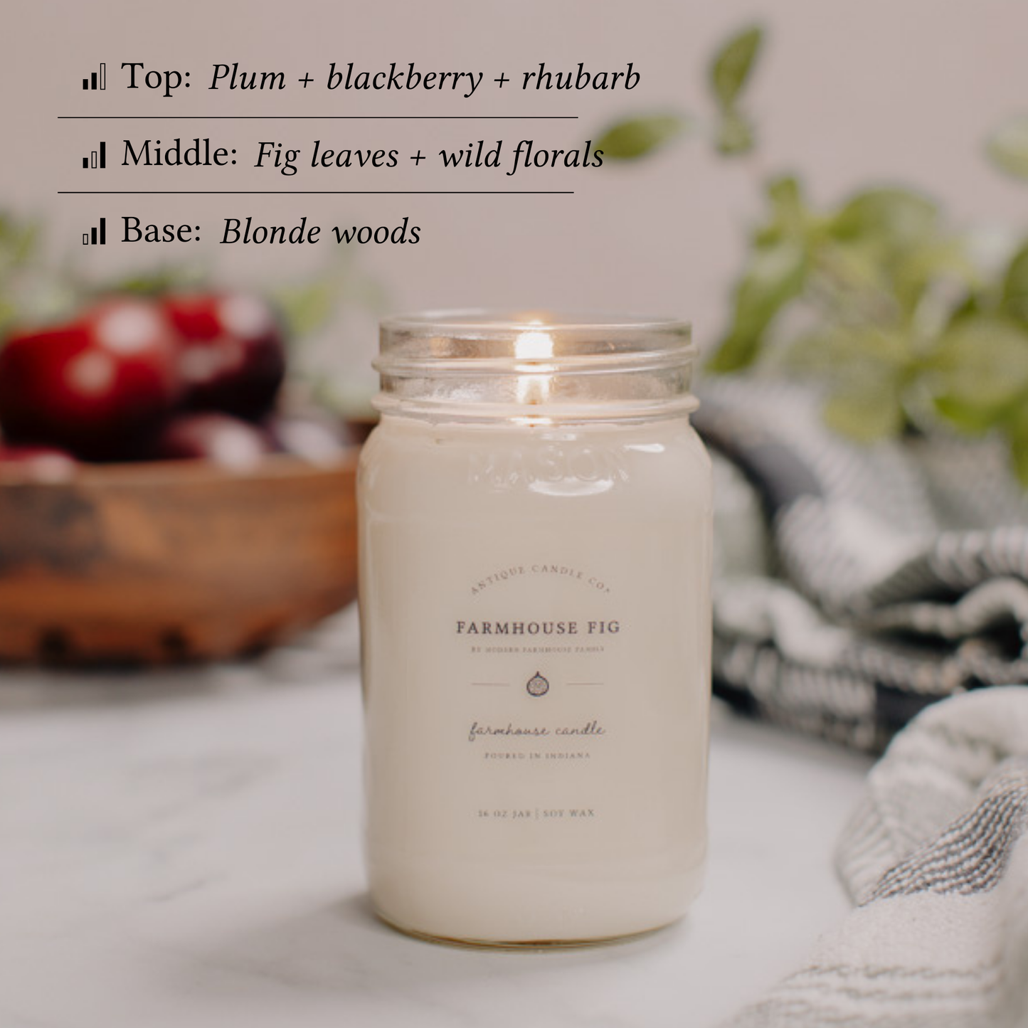 Farmhouse Fig - Soy Wax Mason Jar Candle: 16 oz