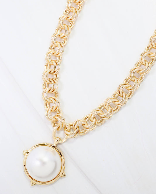 Lexington Link Pearl Charm Necklace Gold: Default