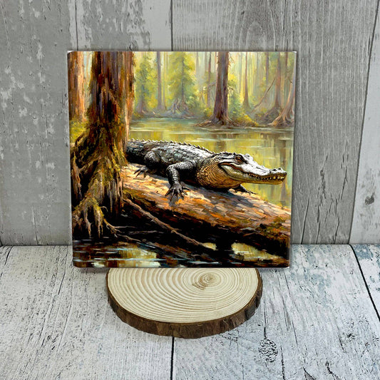 Louisiana, Artwork, Alligator, Ceramic tile: 4"x4"
