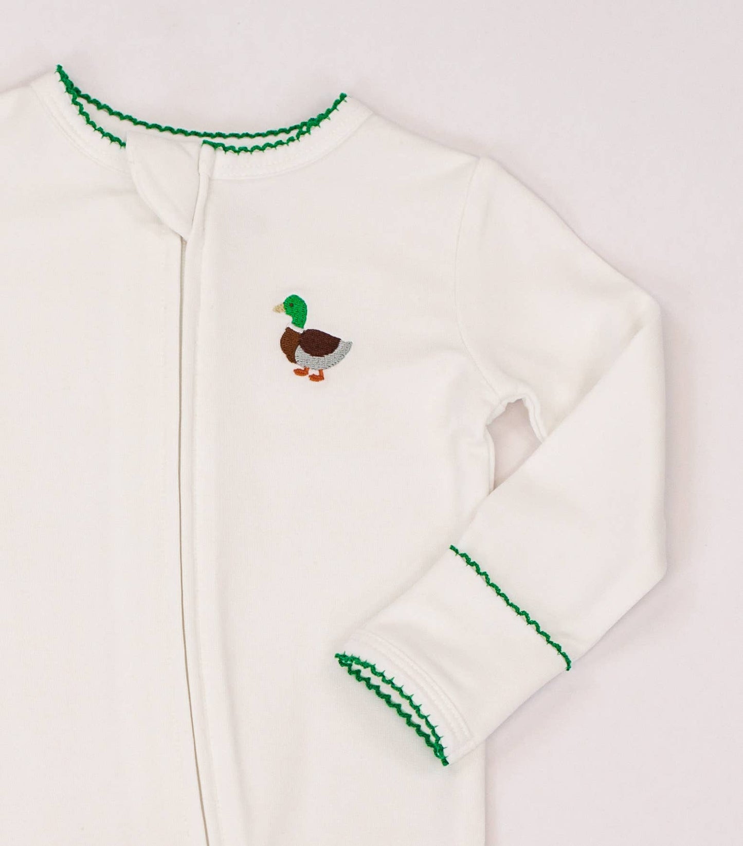 Pip Embroidered Zip Romper -Mallards: 0-3 mo