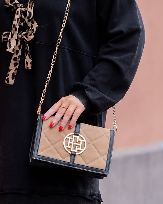 Cecilia Circle Logo Handbag Latte Black: Default