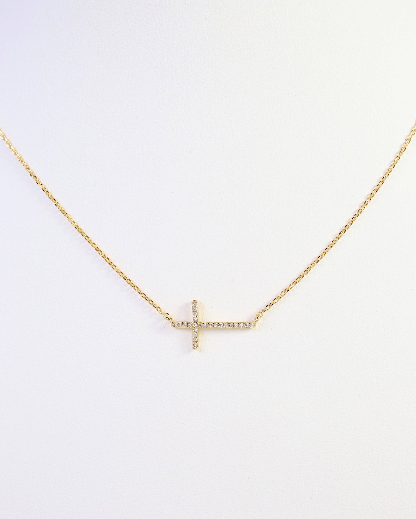 West Point CZ Side Cross Necklace Gold