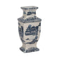 Decorative Jar - Blue Ceramic Chinoiserie Temple, 15 in.