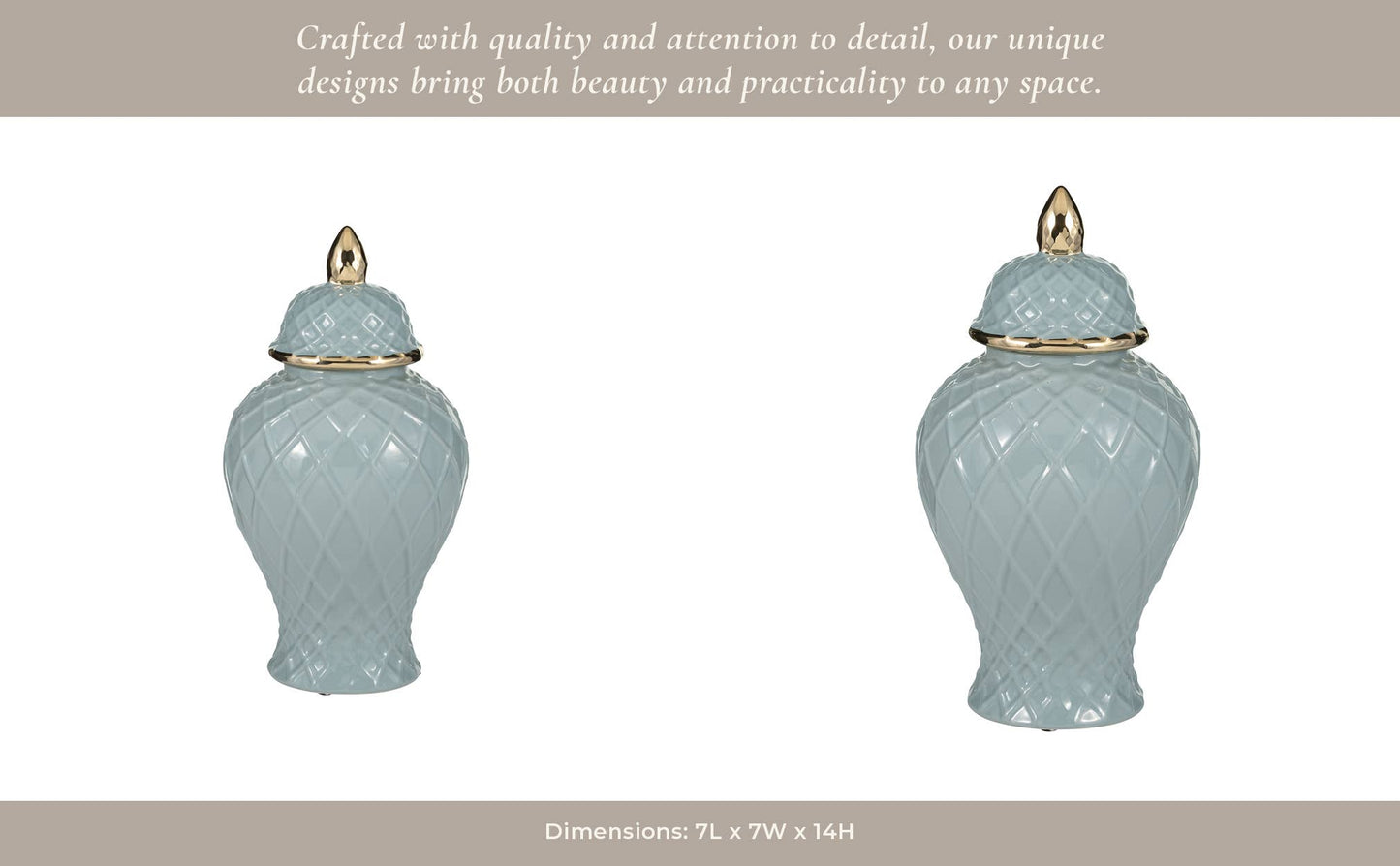 Ceramic Rope Temple Lidded Decorative Jar - Blue, 14 in.