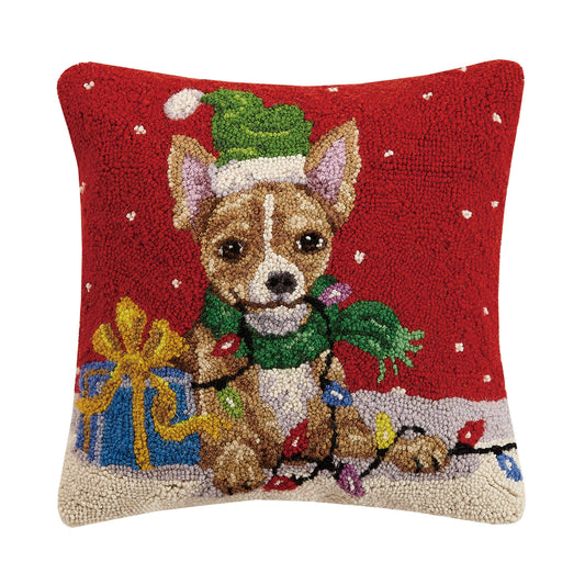 Holiday Brown Chihuahua Dog Hook Pillow - Christmas