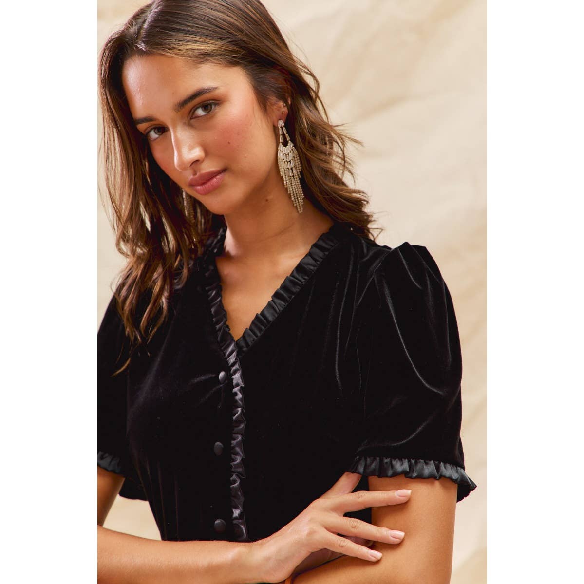 CHRISTMAS HOLIDAY VELVET RUFFLED MINI DRESS: BLACK / XL
