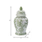 14 in. Green/White Bird and Flower Temple Chinoiserie Jar