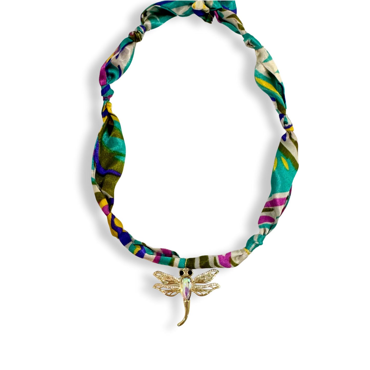 Scarf Bandana Charm Necklaces : Heart CZ - Purple Blue Abstract Scarf