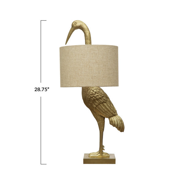 Resin Bird Table Lamp - White Linen Shade