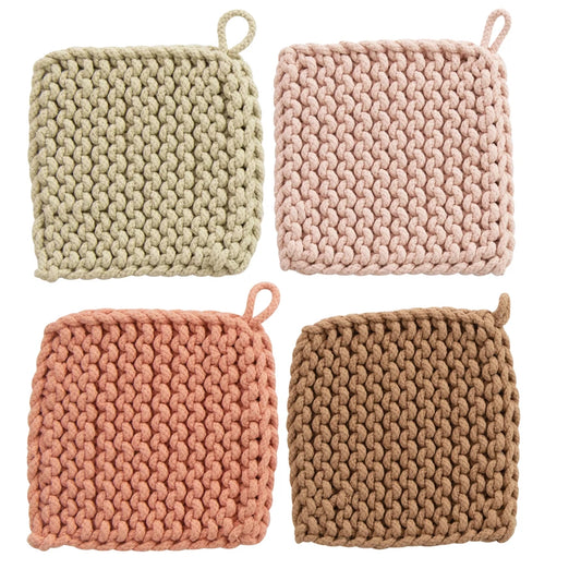 Cotton Crocheted Potholder, 4 Colors