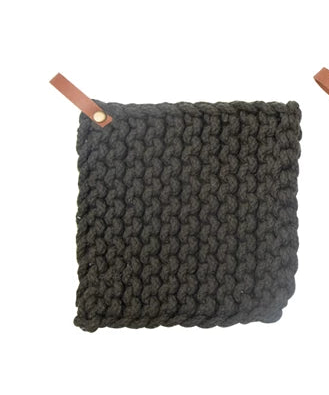 Crocheted Pot Holder with Leather Loop (3 Colors)