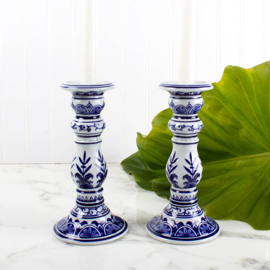Blue Chinoiserie Candlestick Set - Small