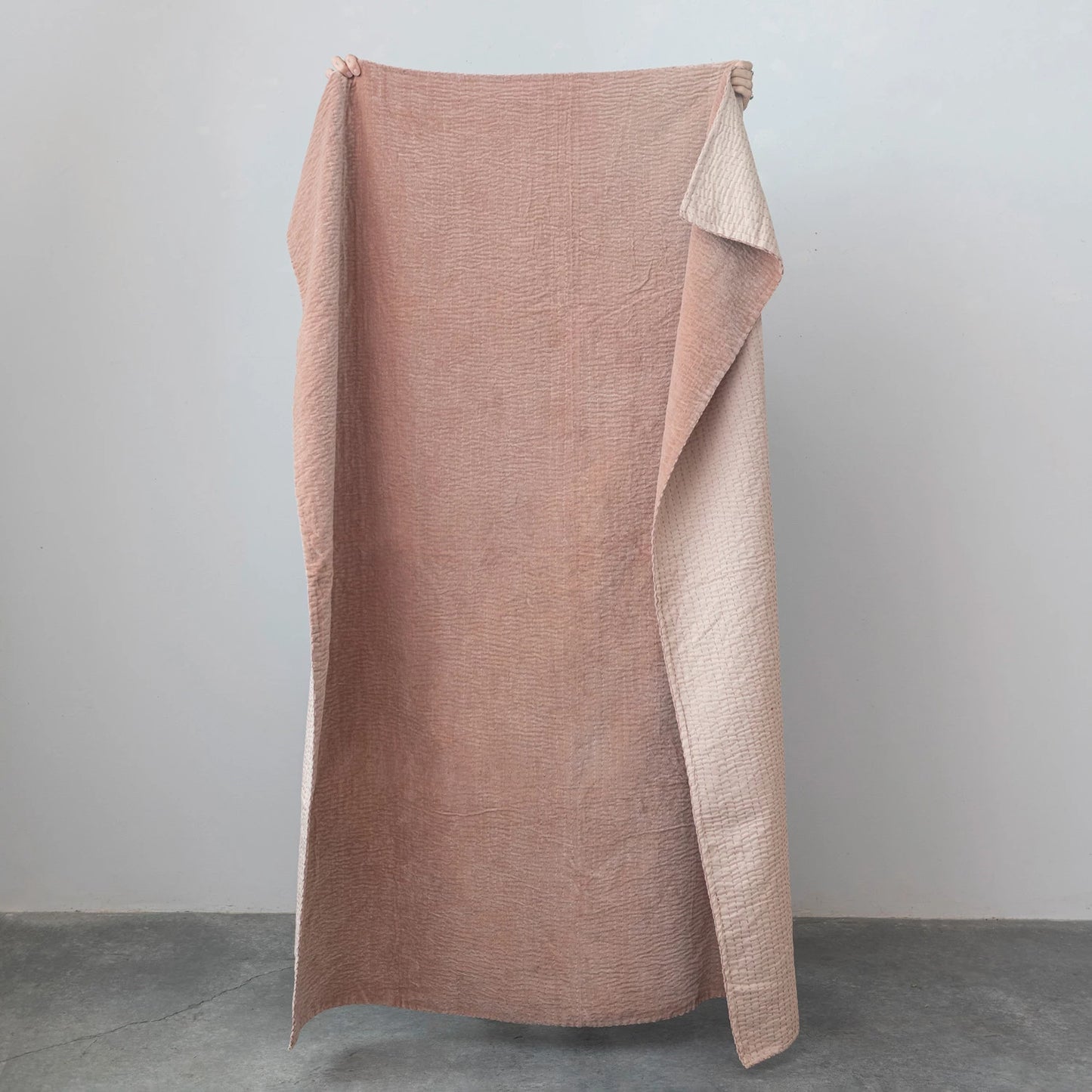 Cotton Velvet Throw w/Kantha Stitch - Blush Color