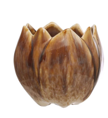 Stoneware Flower Shaped Planter (2 Colors) Each One Will Vary