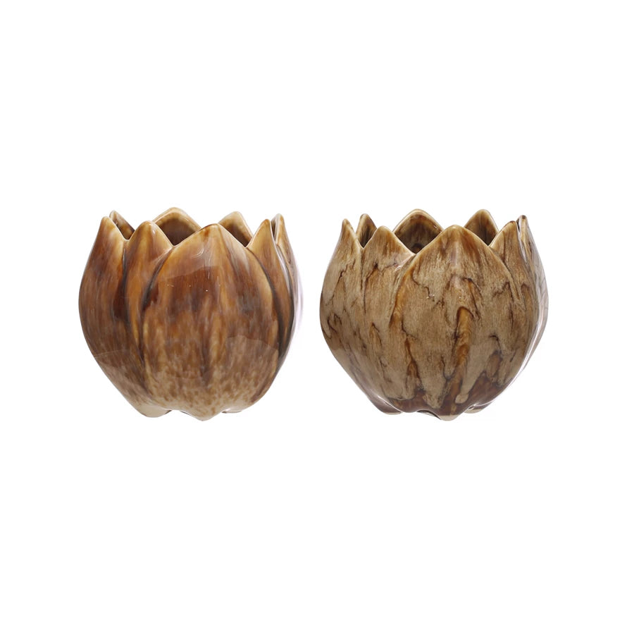 Stoneware Flower Shaped Planter (2 Colors) Each One Will Vary