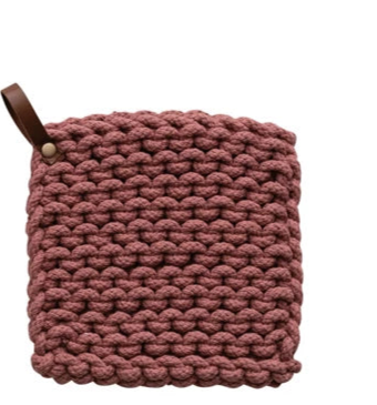 Cotton Crocheted Pot Holder w/ Leather Loop (4 Colors)