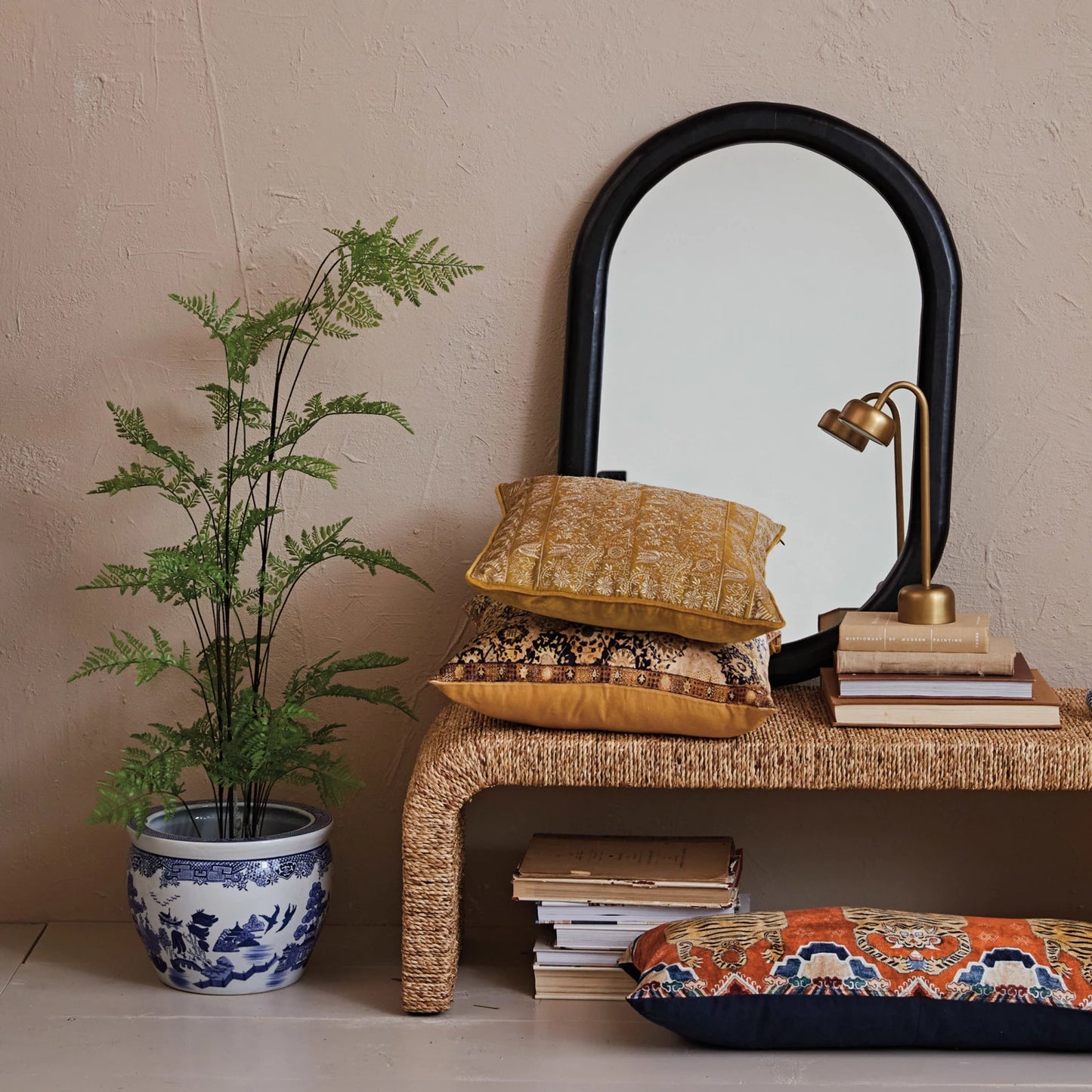 Hand-Painted Stoneware Planter (Holds 12" Pot)