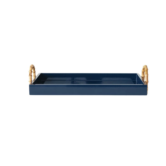 MDF Lacquered Tray w/Bamboo Handles & Metal Detail