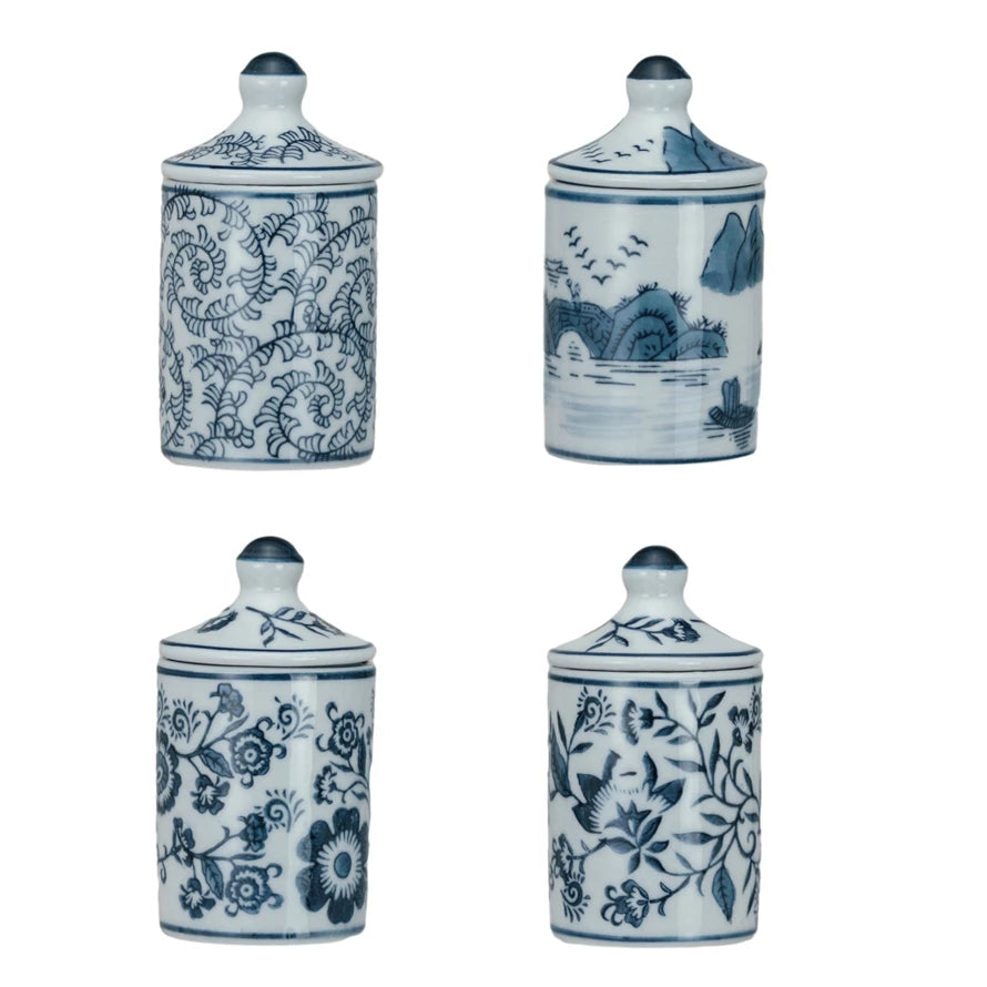 Hand-Painted Stoneware Spice Jar w/Pattern (4 Styles)