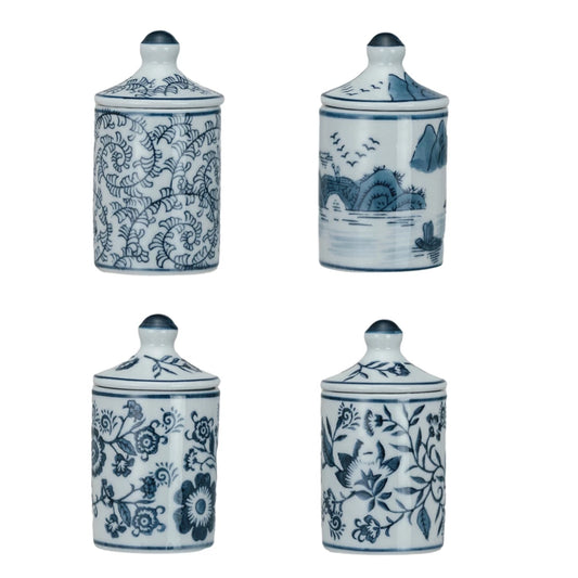 Hand-Painted Stoneware Spice Jar w/Pattern (4 Styles)
