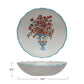 Textured Stoneware Salad Bowl w/Flowers in Vase & Colored Rim