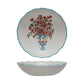 Textured Stoneware Salad Bowl w/Flowers in Vase & Colored Rim