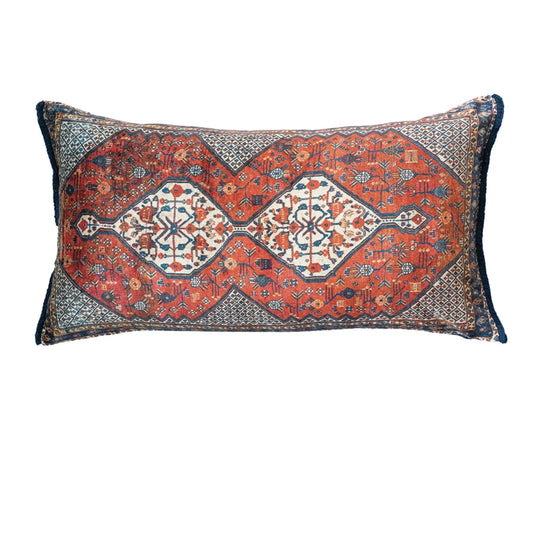Cotton Blend Velvet Printed Lumbar Pillow w/Fringe