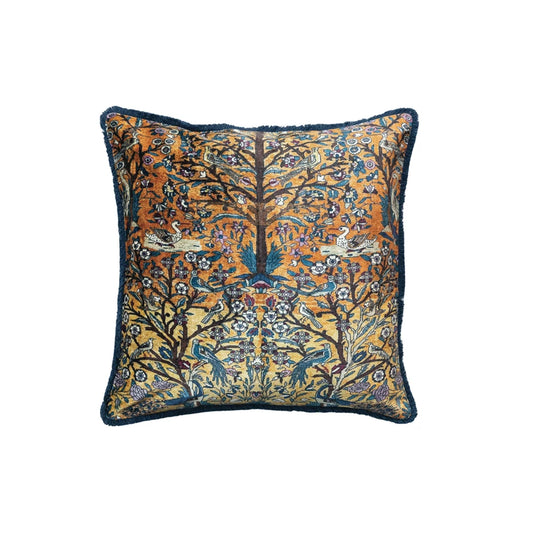 Square Cotton Blend Velvet Printed Pillow w/Vintage Carpet Pattern