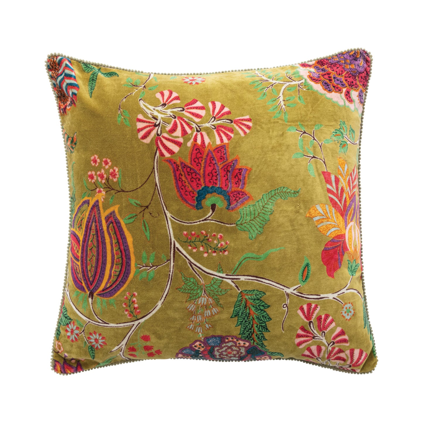 Square Cotton Blend Velvet Printed Pillow (Each Will Vary)