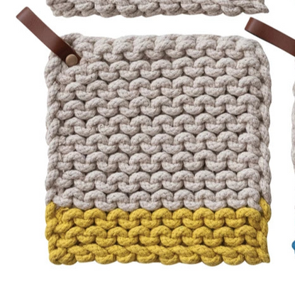 Cotton Crocheted Pot Holder w/Leather Loop (4 Colors)