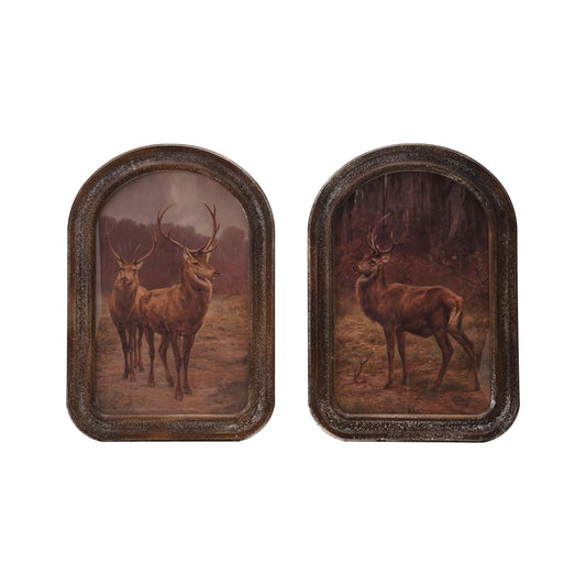 Wall Decor w/Vintage Reproduction Stag(s) in Forest (2 Styles)