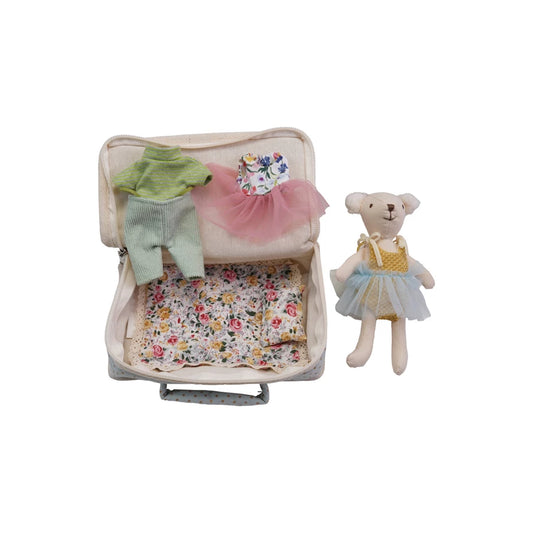 Fabric Suitcase Bed w/Plush Bear & Outfits (set of 6)