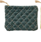 Quilted Cotton Velvet Zip Pouch w/Metallic Thread Embroidery & Tassel (6 Colors)