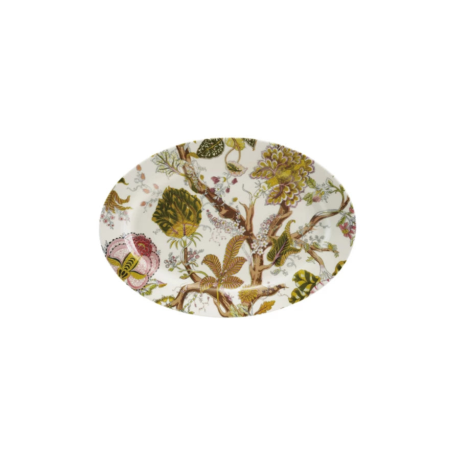 Oval Printed Stoneware Platter w/Botanicals