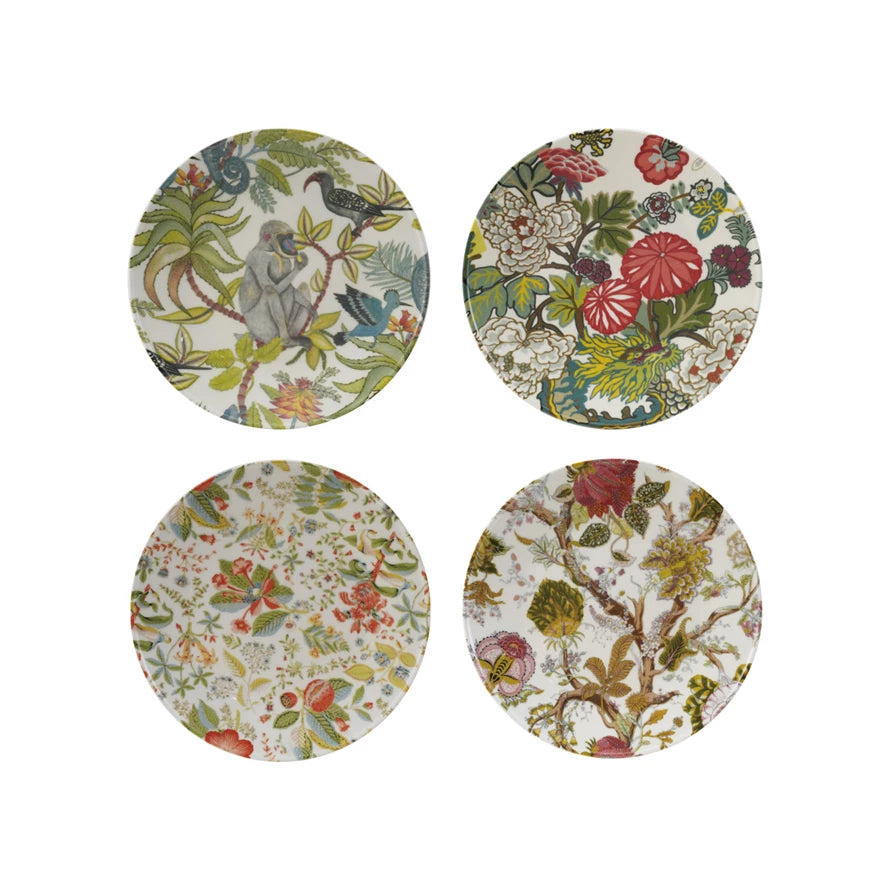 Printed Stoneware Plate w/Botanicals (4 Styles)