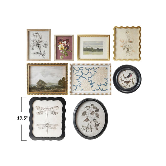 Wood Framed Glass Wall Decor w/Landscapes, Botanicals & Insect Prints (9 Styles)