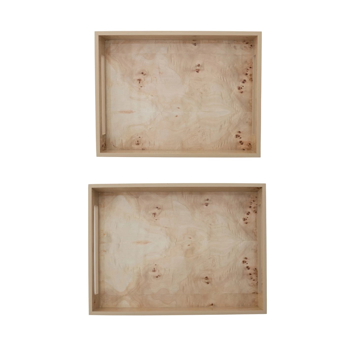 MDF & Burl Wood Veneer Trays w/Handles Natural (Two Sizes)