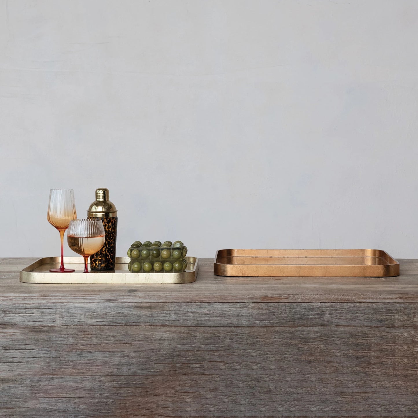 MDF Lacquered Trays w/Foil, Copper & Gold Finish (2 Sizes)